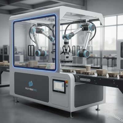 Integrated Robotic Pick-Place One-Pass Water-Based Digital Printer for Molded Pulp ️ Dekorasi Otomatis Inline