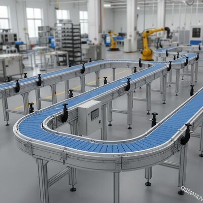 Sistem conveyor sabuk modular dengan panjang lebar dan tinggi yang dapat disesuaikan untuk jalur produksi otomatis