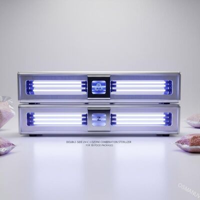 Sterilisator kombinasi UV-C + Ozon sisi ganda untuk kemasan makanan 3D