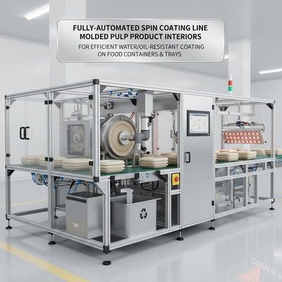 Jalur Lapisan Spin Otomatis untuk Interior Produk Pulp Cetakan. Untuk Lapisan Water/Oil Resistant yang Efisien di Kontainer Makanan & Tray