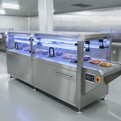 Terowongan Sterilisasi UV-C untuk Kemasan Makanan Transparan & Buah Kering - Sistem Inline Conveyorized