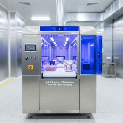 High-Efficiency UV Sterilization Tunnel UV-C (253.7 nm) untuk kemasan makanan. 99.9% Penghapusan patogen.