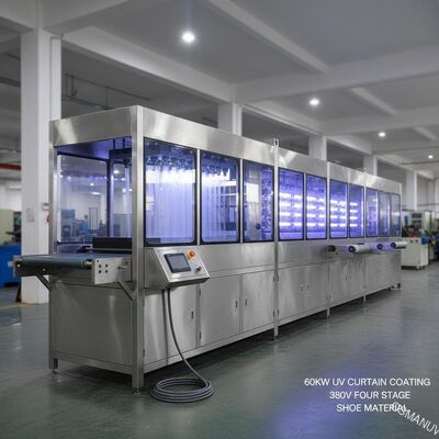60KW Uv Curtain Coating Machine 380V Four Stage Conveying Untuk Bahan Sepatu