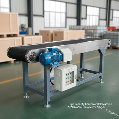 Mesin sabuk pengangkut kapasitas tinggi 2m*0.6m*1.5m dengan servo motor untuk 50kg/jam