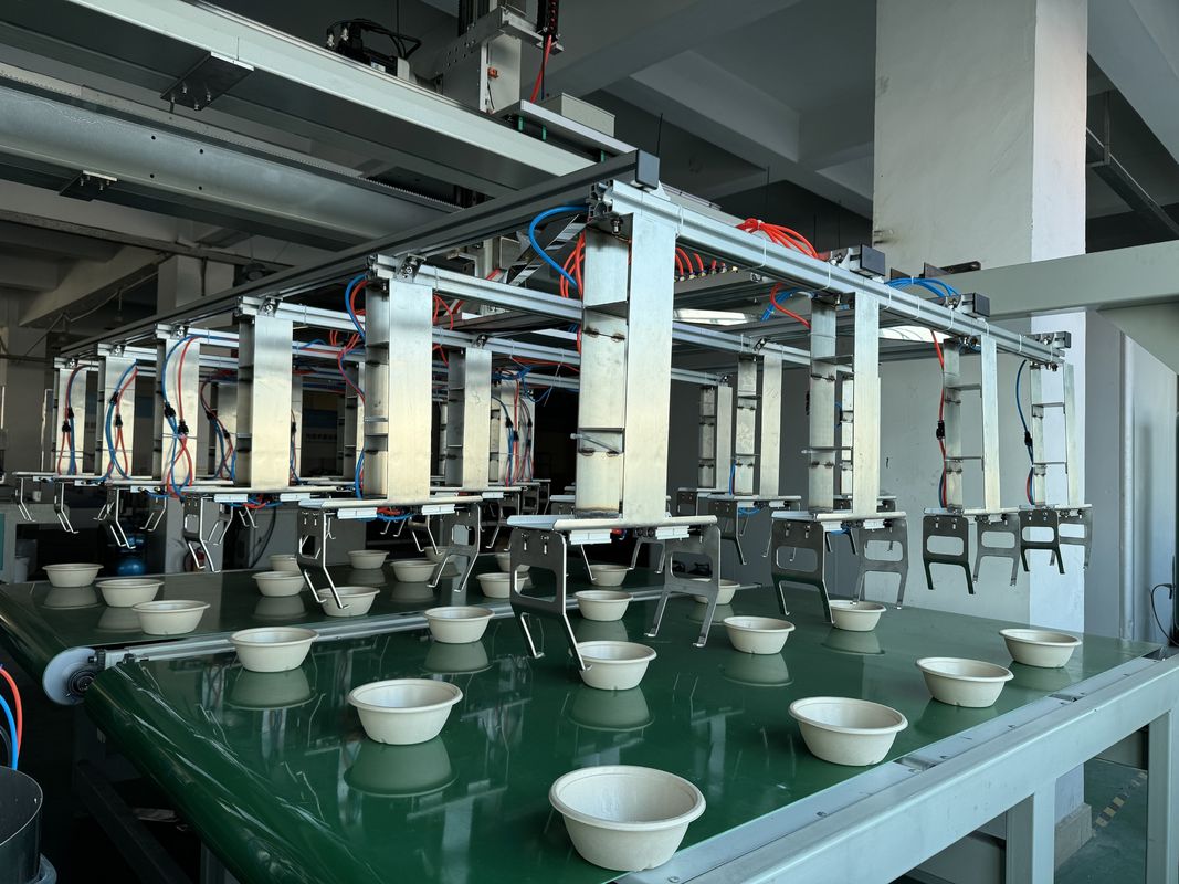 Jalur Lapisan Spin Berkecepatan Tinggi 24 Stasiun dengan Waterproofing untuk Kontainer Makanan Pulp Molded