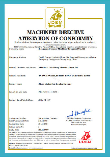 CINA Dongguan Osmanuv Machinery Equipment Co., Ltd Sertifikasi