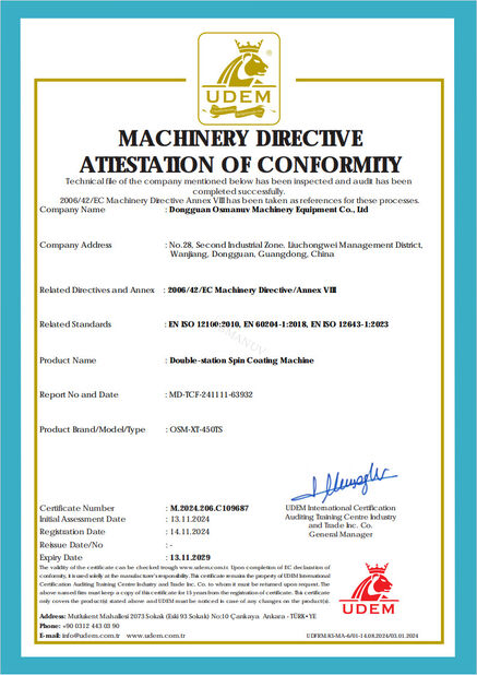 CINA Dongguan Osmanuv Machinery Equipment Co., Ltd Sertifikasi