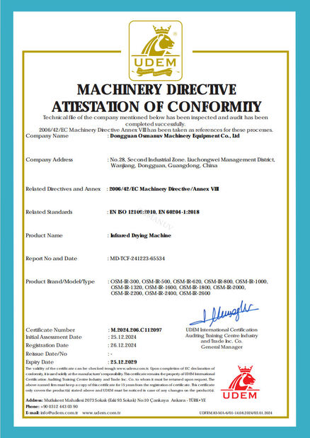 CINA Dongguan Osmanuv Machinery Equipment Co., Ltd Sertifikasi